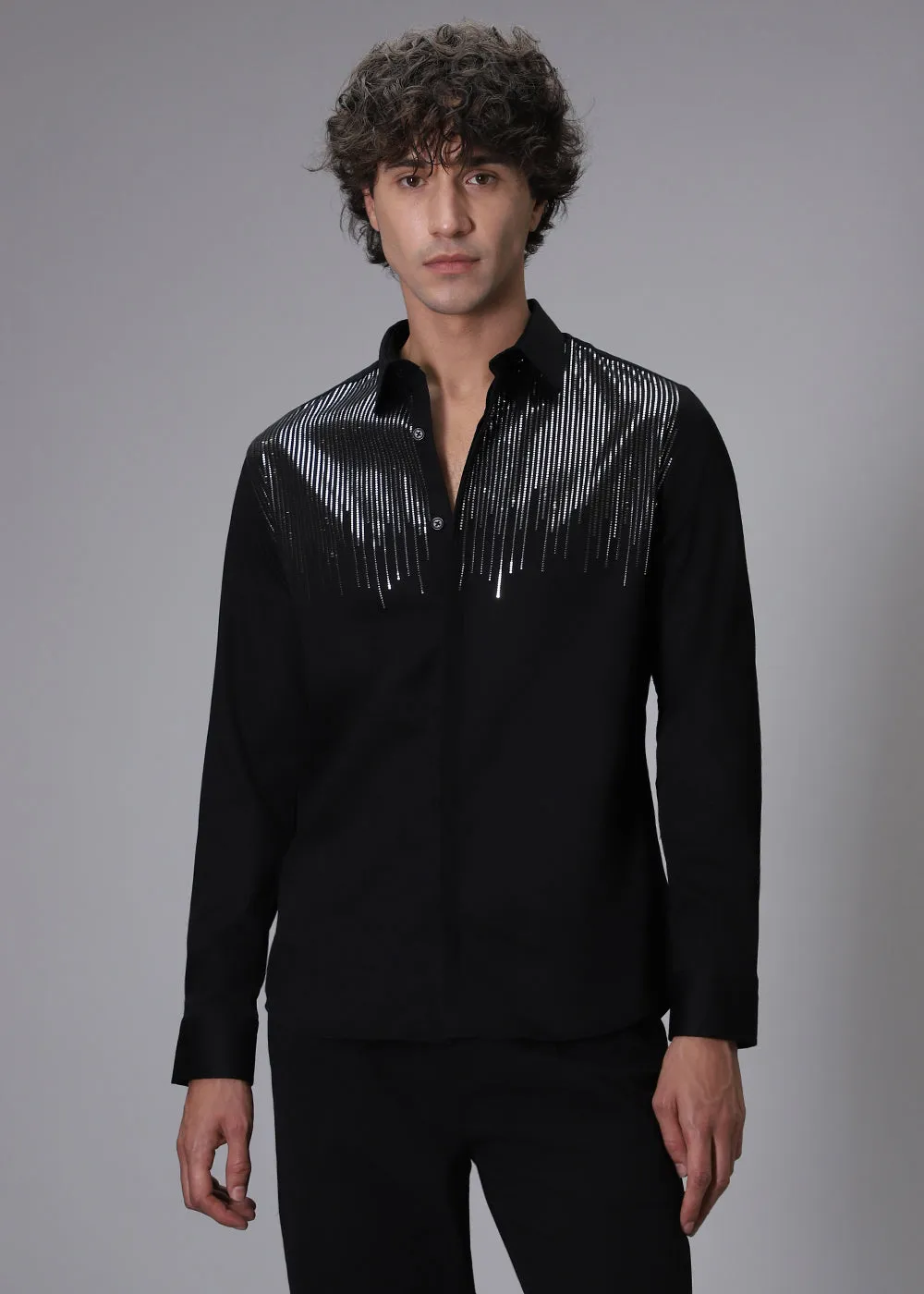 Flecked Sequenced Black Shirt