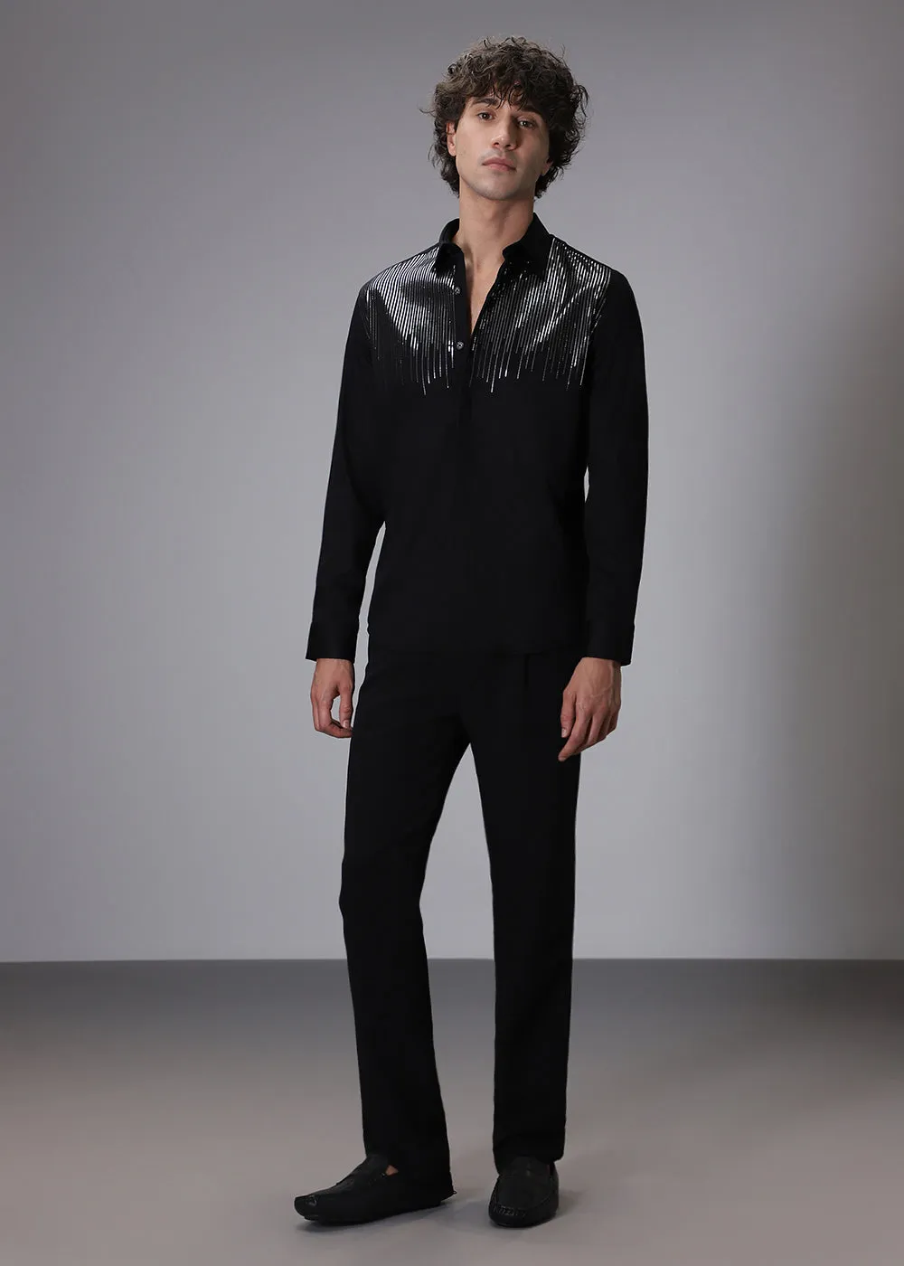 Flecked Sequenced Black Shirt