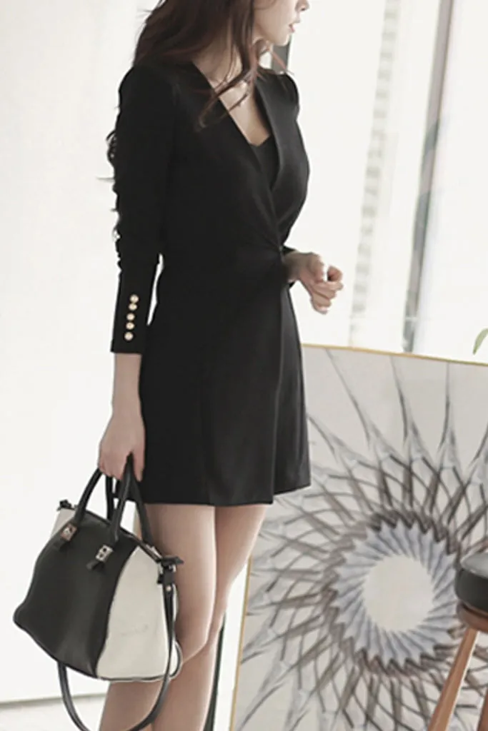 Front Slit Ruffle Long Blazer Jacket Suit Coat - Black M in Clearance