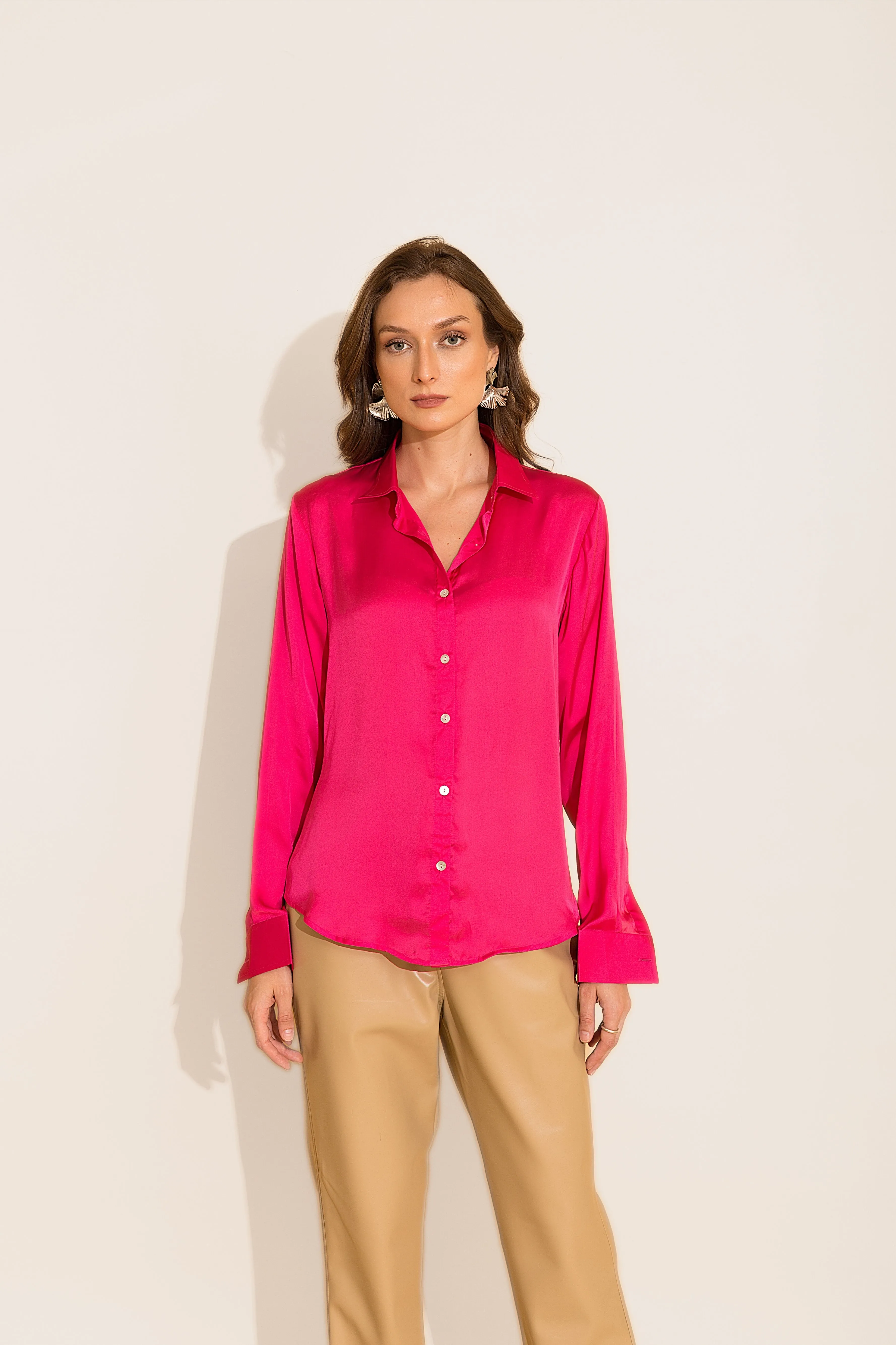 Fuchsia Satin Shirt