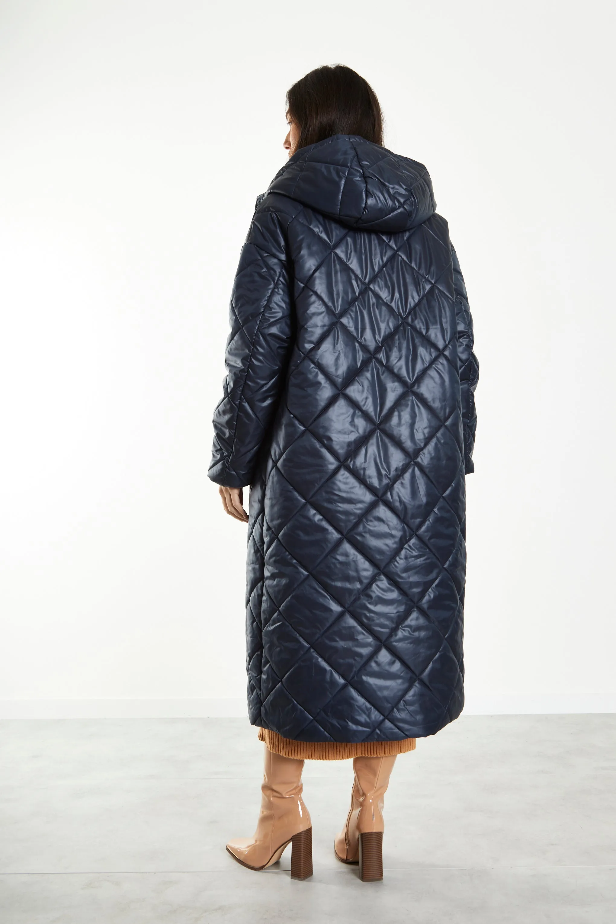 Glamorous Black Longline Puffer Coat with Hood