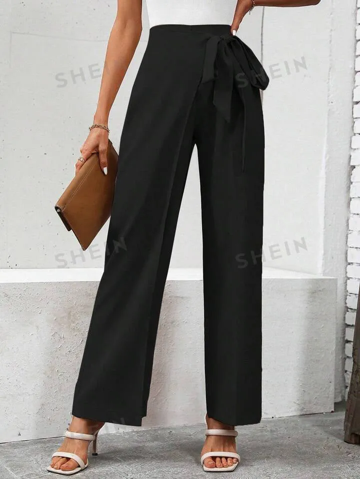 High waist knot side pants in black