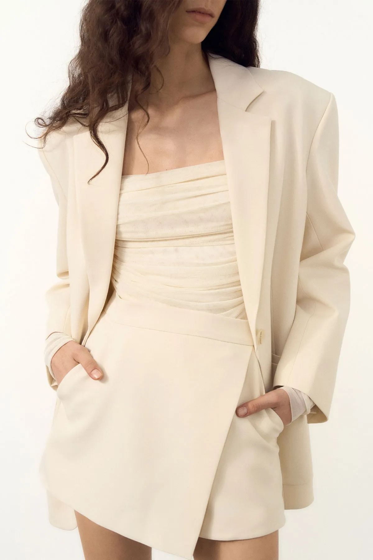 IRENA DOUBLE POCKET BLAZER WITH BELT - RICE