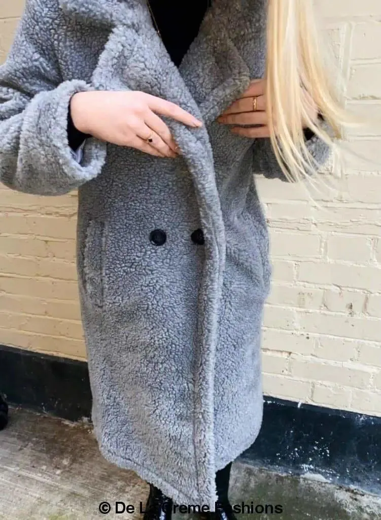 Jackie Double Breasted Borg Teddy Midi Coat