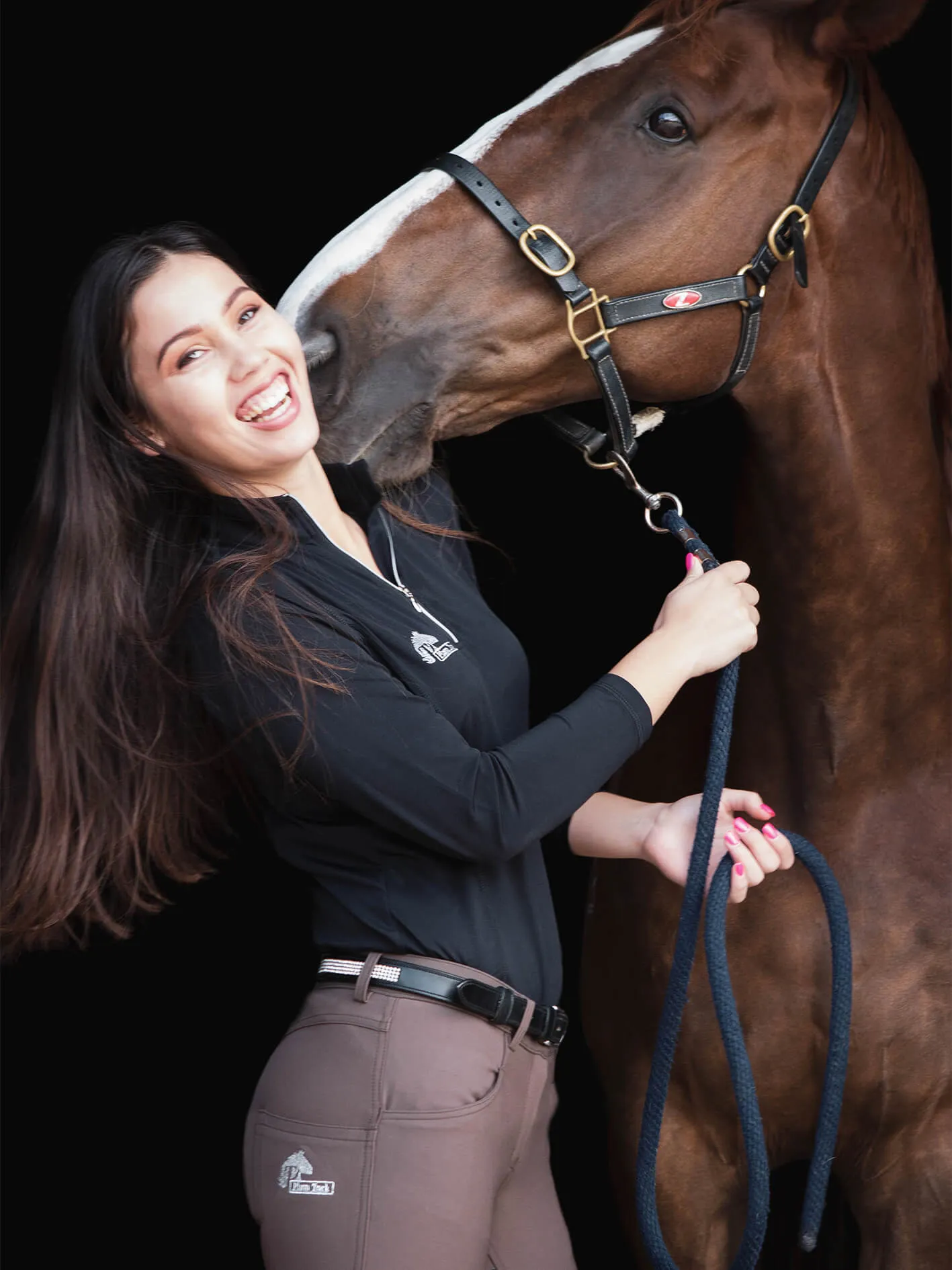 Ladies Cool Summer riding tops in black- Long sleeve