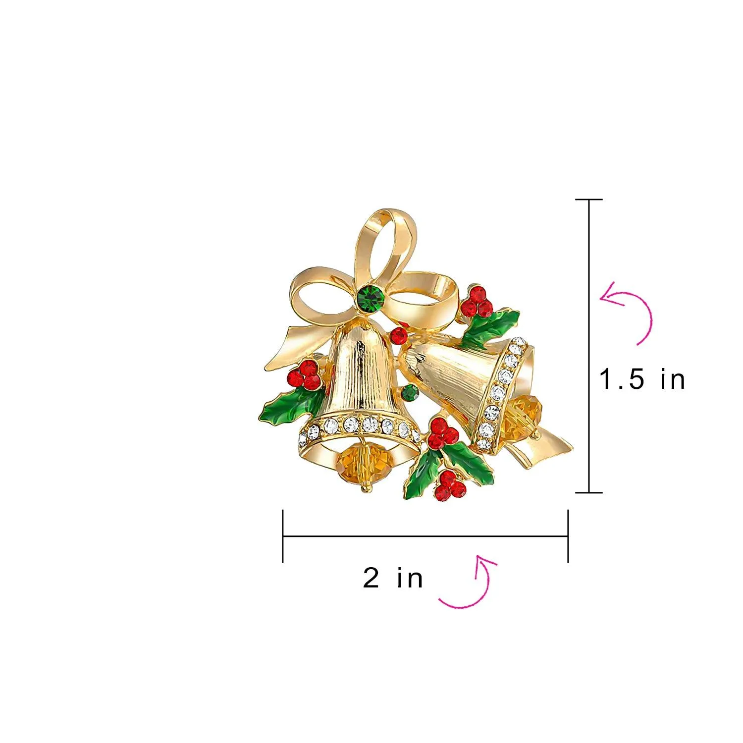 Large Statement Crystal Holly Christmas Tree & Bell Scarf Brooch Pin Gold Plated