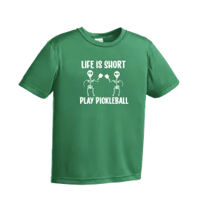 Life is Short Skeletons | Youth Short Sleeve Pickleball Shirts | 100% Polyester