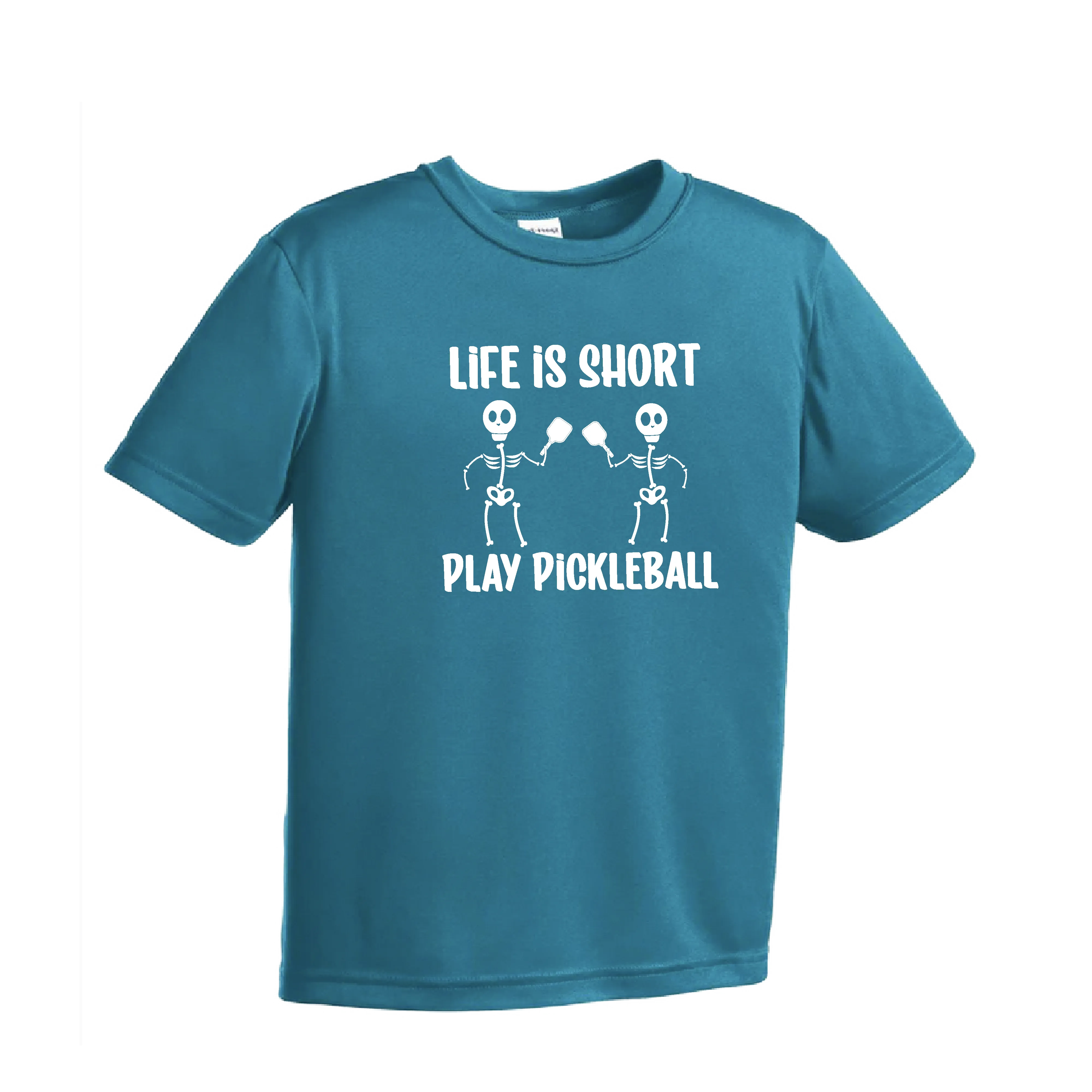 Life is Short Skeletons | Youth Short Sleeve Pickleball Shirts | 100% Polyester