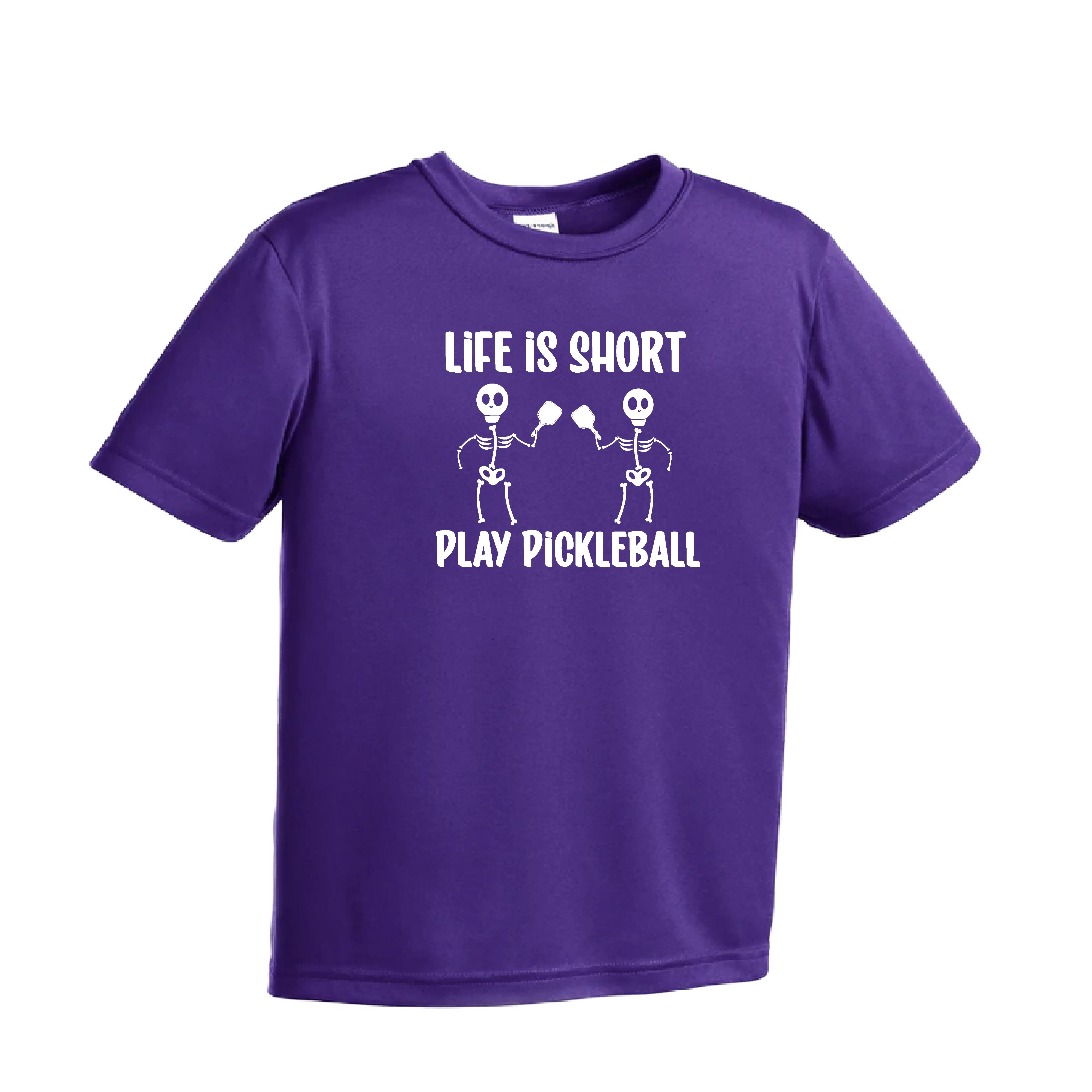 Life is Short Skeletons | Youth Short Sleeve Pickleball Shirts | 100% Polyester