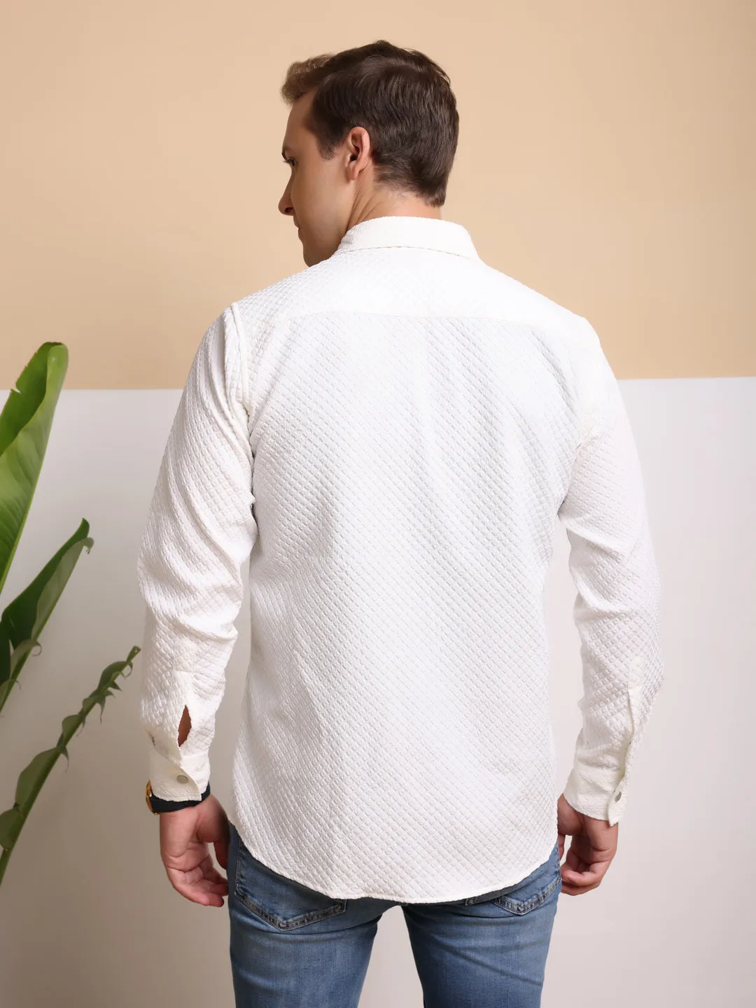 Man's Casual Imported Fabric Double Pocket Crush Shirts - White