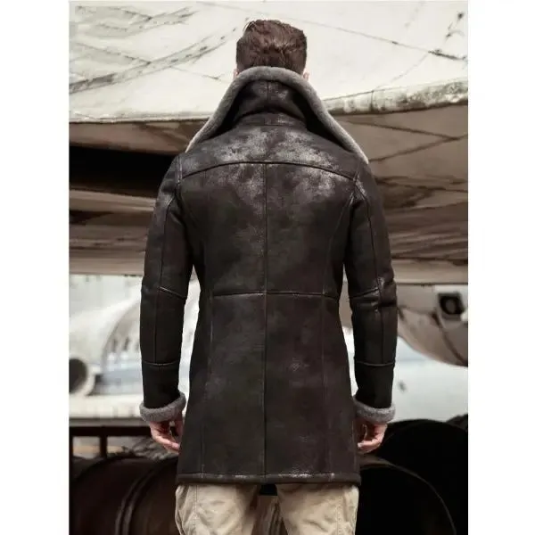 Men's Black B7 Shearling Leather Coat