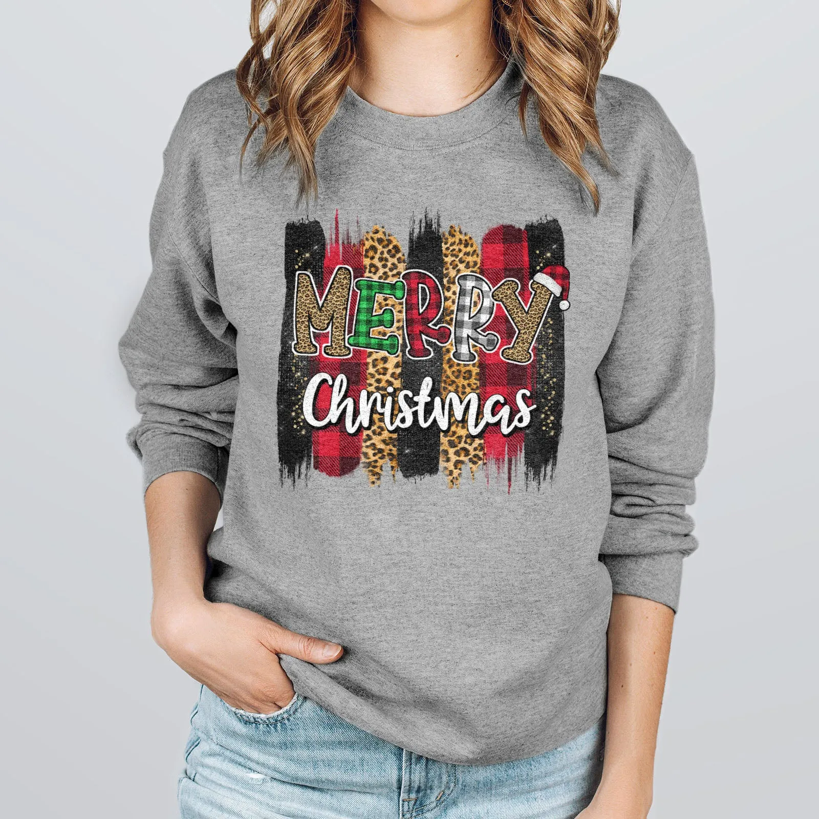 Merry Christmas Leopard Buffalo Plaid Sweatshirt