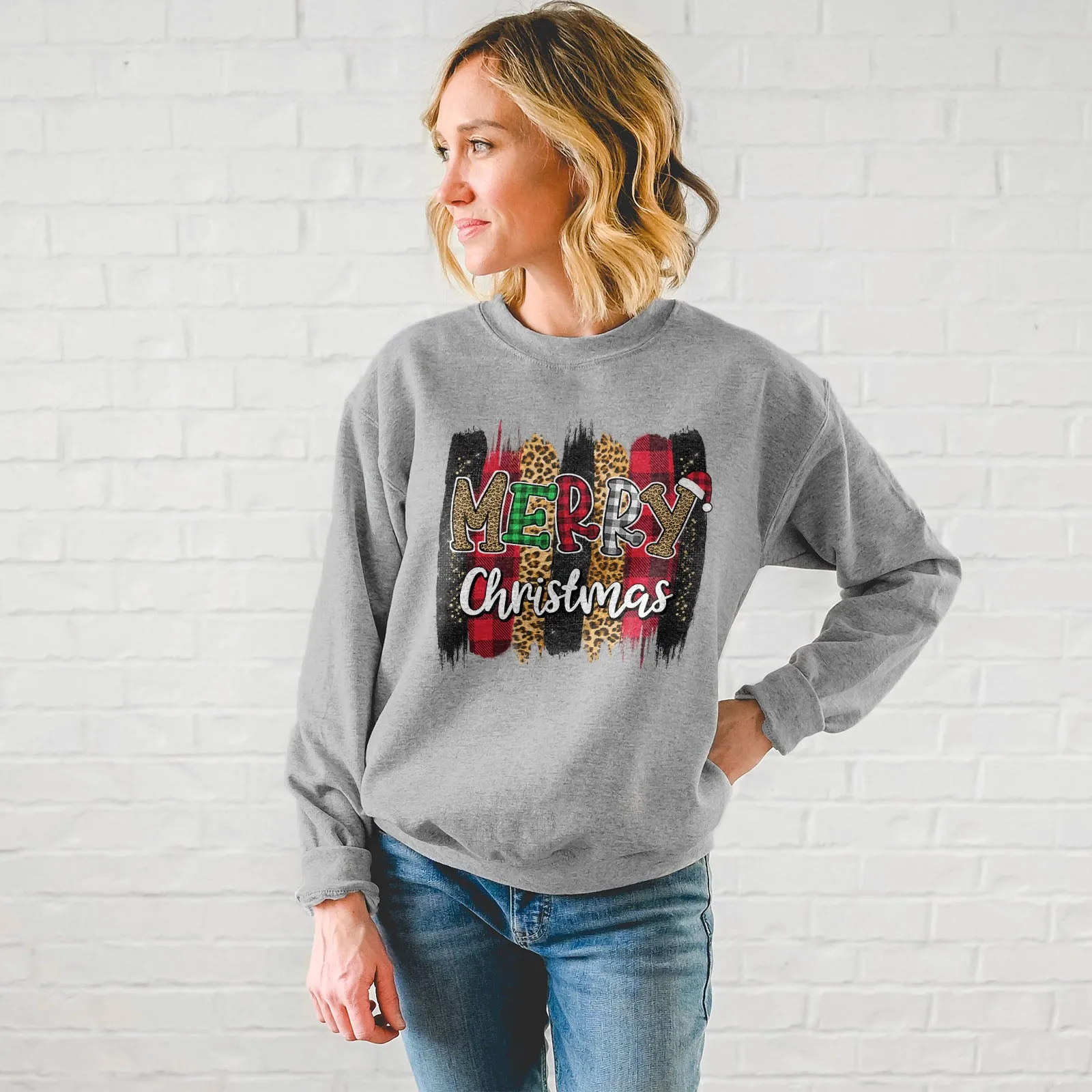 Merry Christmas Leopard Buffalo Plaid Sweatshirt