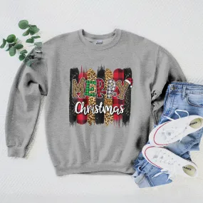 Merry Christmas Leopard Buffalo Plaid Sweatshirt