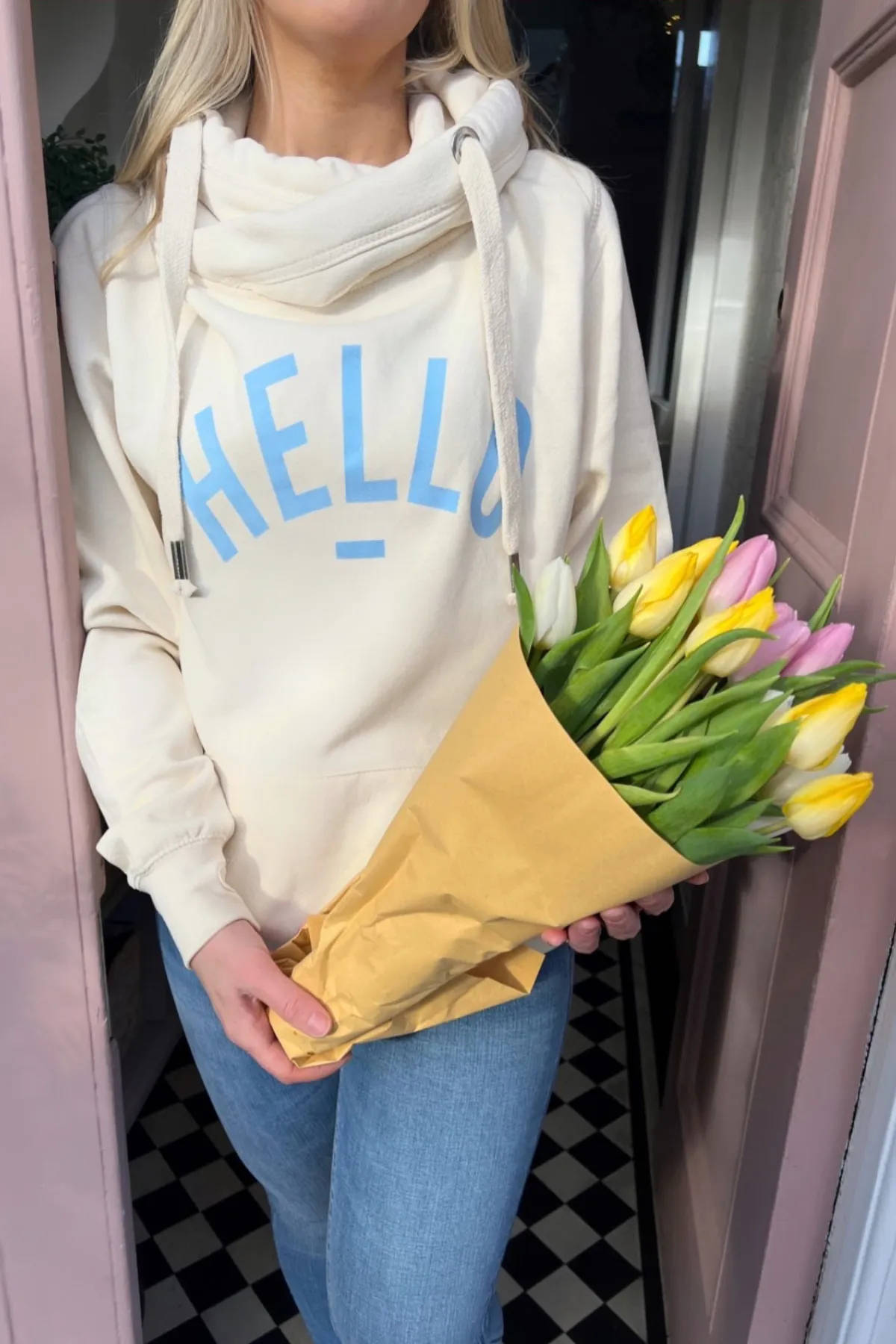 NEW. Vanilla Hello Cowl Neck Hoodie