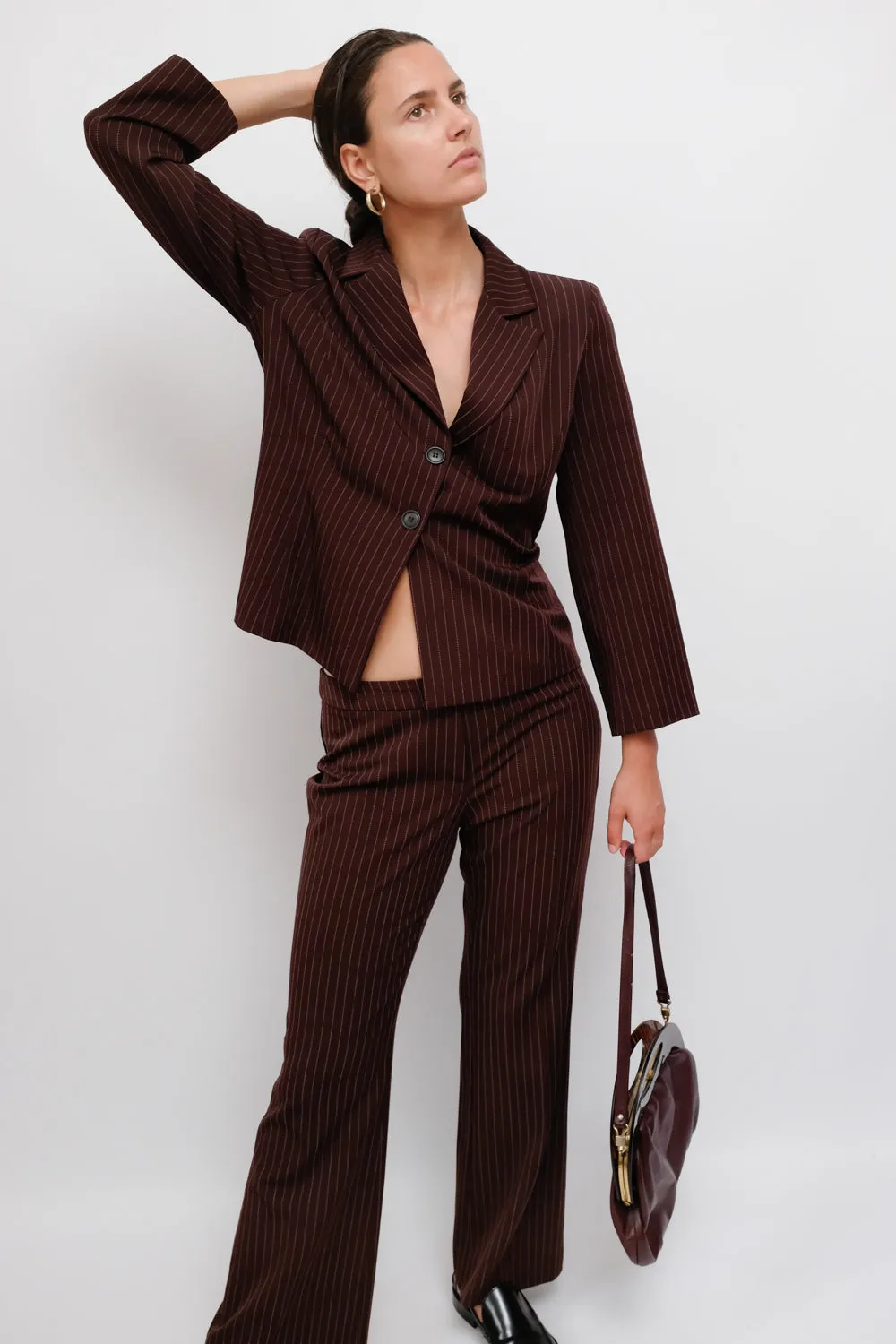 PINSTRIPE BURGUNDY PANT SUIT