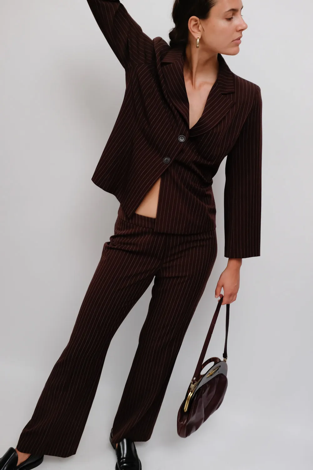 PINSTRIPE BURGUNDY PANT SUIT