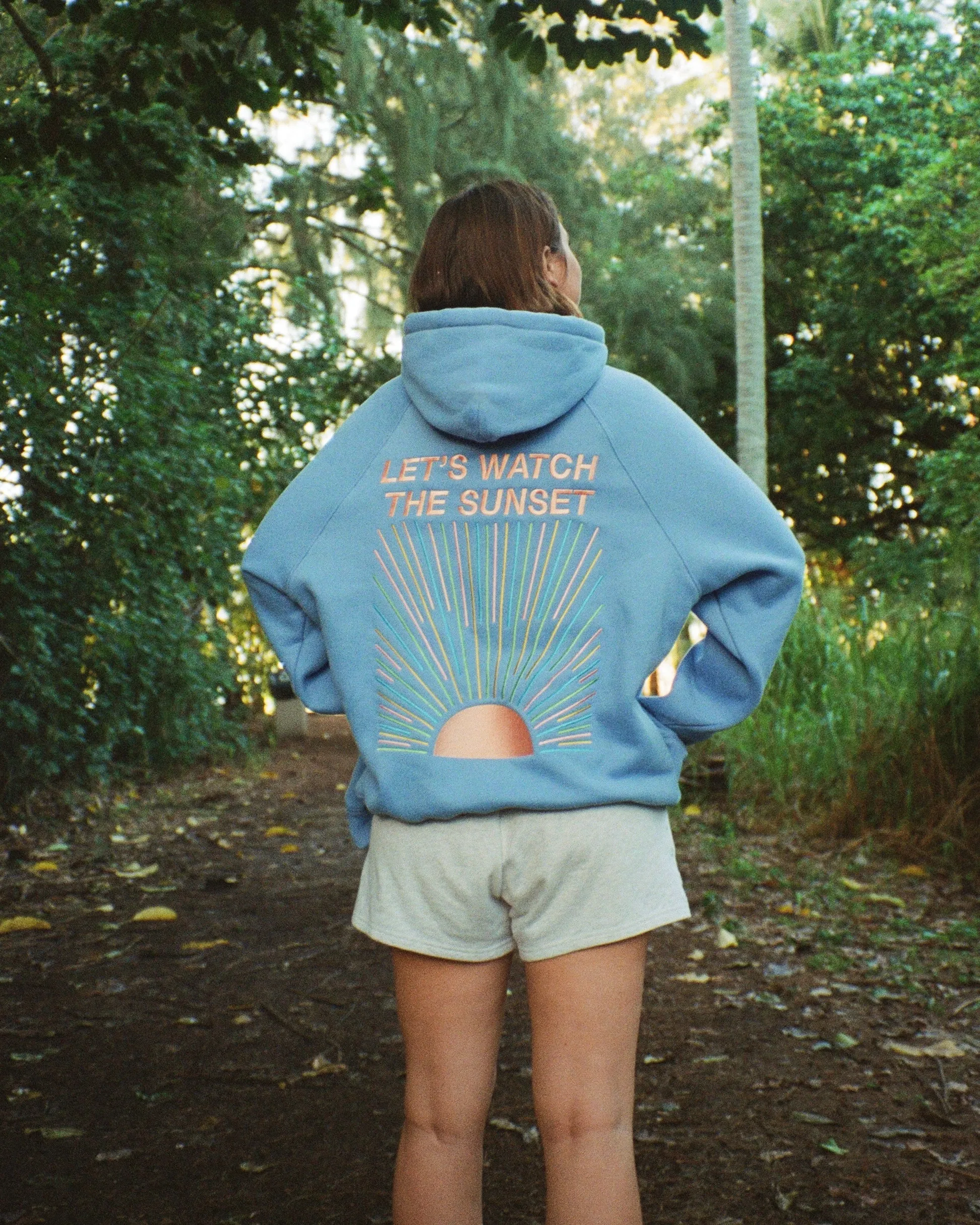 "Let's Watch the Sunset" Oversized Lux Hoodie in Blue